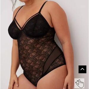 Torrid Black Lace & Mesh Strappy Bodysuit NWT
